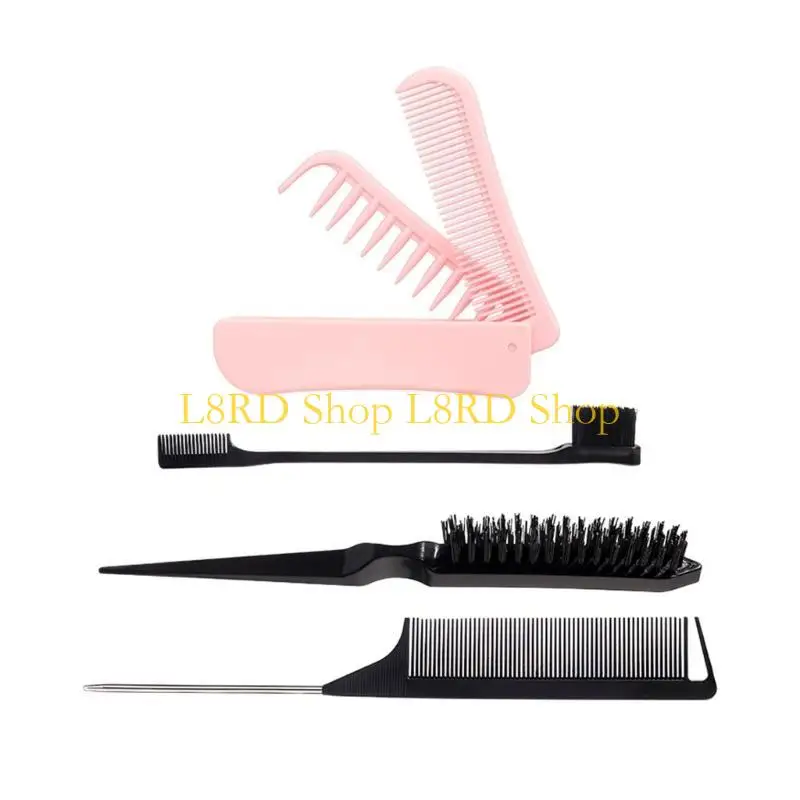 L8RD Bristle Hair Brush Set with Ratted Tail Hair Comb,Teasing Hair Comb Hair Brush Folding Hair Comb for Women Men