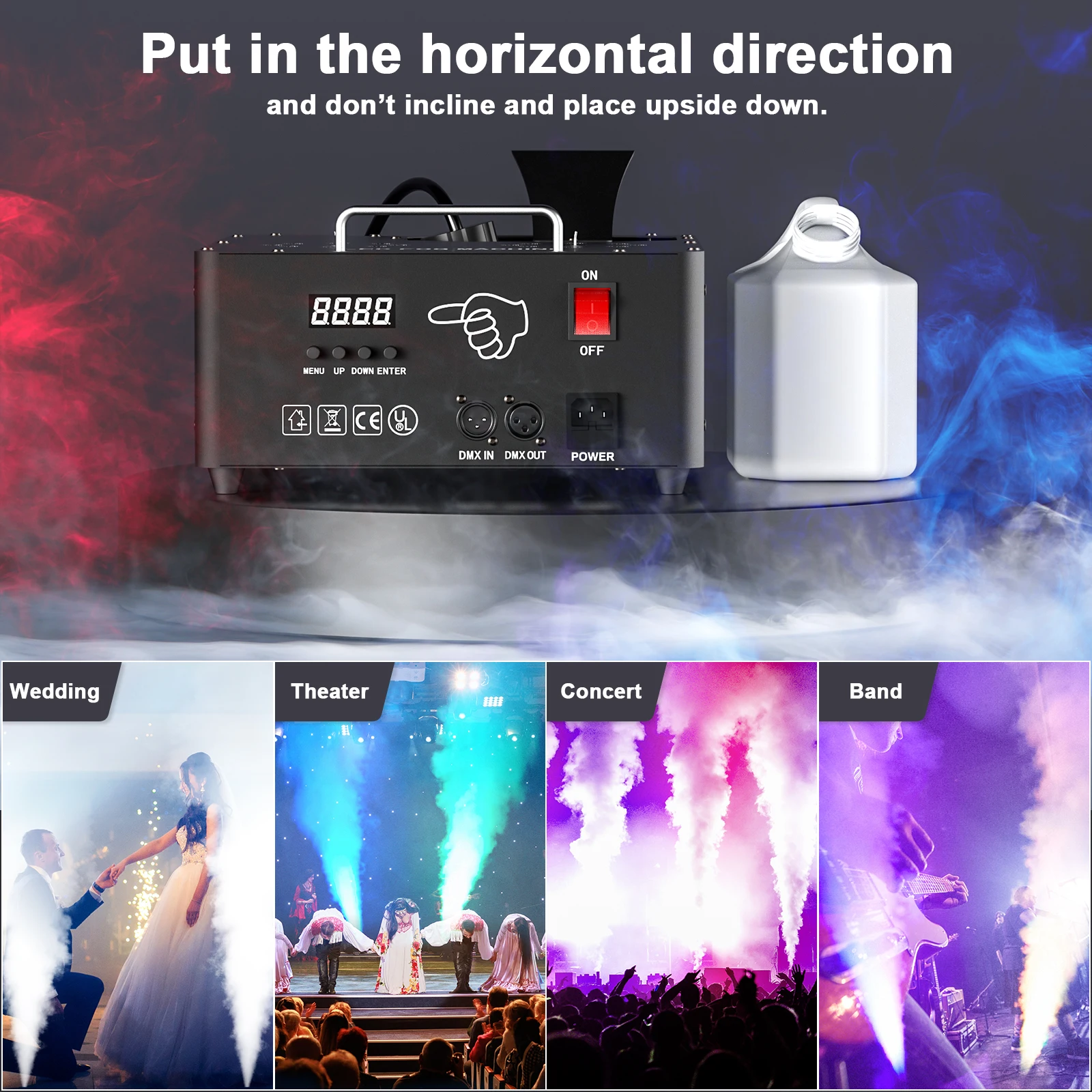 2000W Smoke Machine Double Holes Fog Machine with RGB Effect Lights for Performance Remote Fog Sprayer Wedding Concert DJ Disco