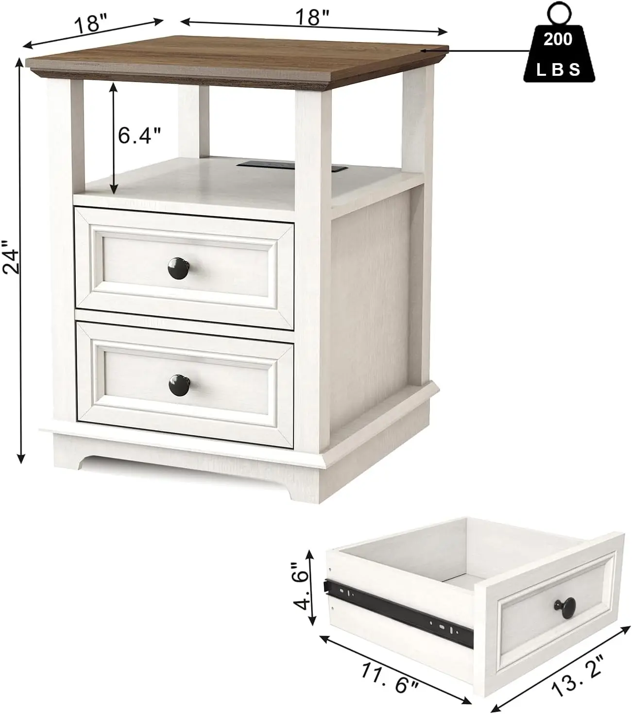 24” Tall Nightstand with Charging Station Set of 2, Fast Charge End Table Set of 2, Large 18” Bedside Table with Drawers,