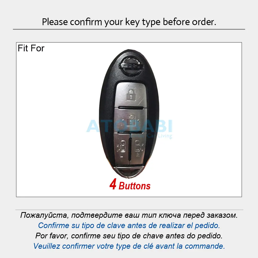 ATOBABI Leather Car Key Case Keychain For Nissan Serena Elgrand Roox 2020 4 Buttons Smart Keyless Remote Control Protector Cover