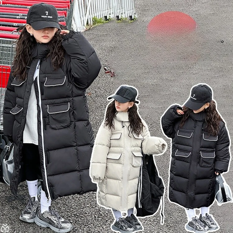 

Зимняя хлопковая куртка для девочек-подростков, коллекция 2025 года, длинная плотная верхняя одежда в западном стиле для больших детей, парки для младших детей, пальто, одежда для детей 4–14 лет
