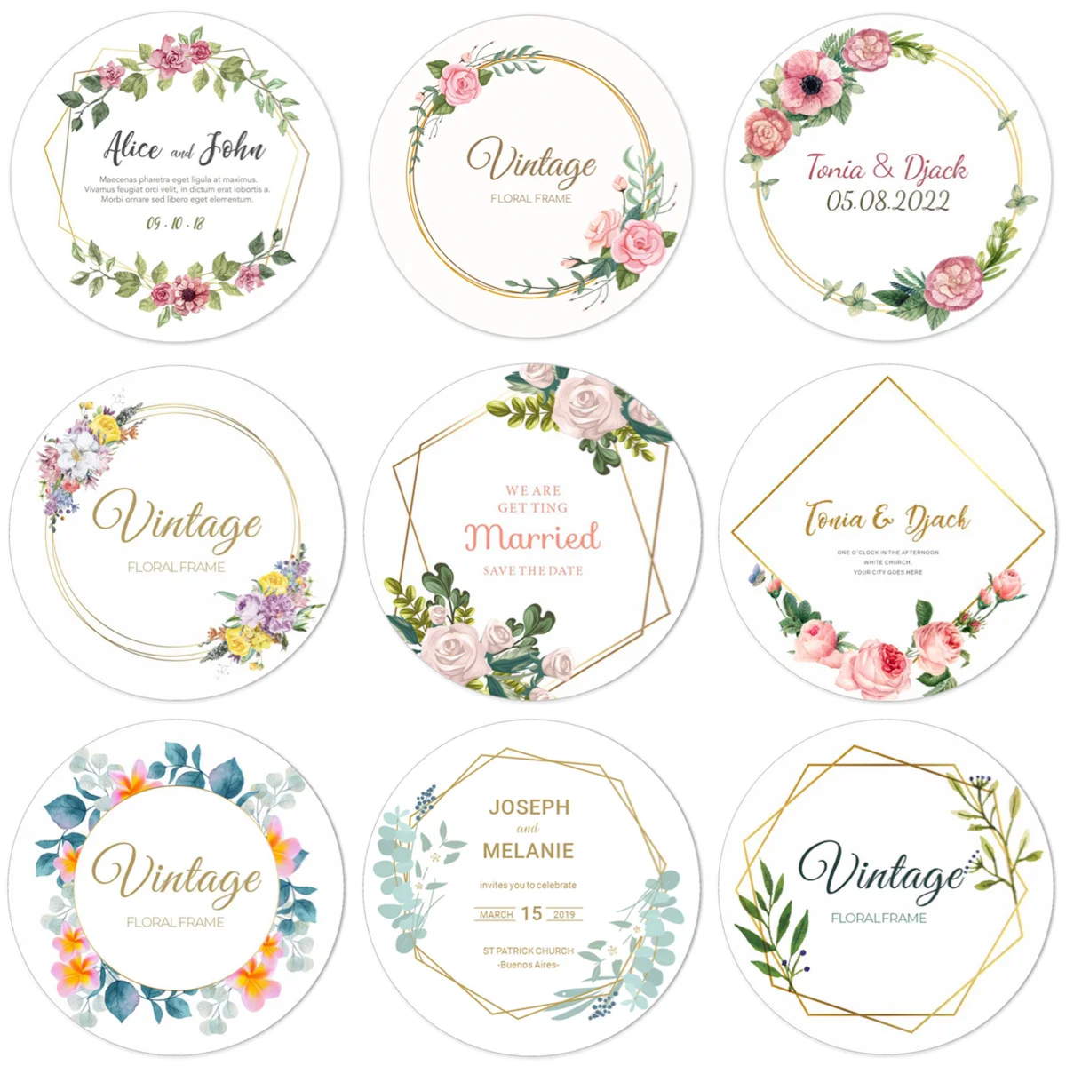 3/4/5/6/7/8CM Personalized Round Circle Label Stickers, Custom Name Date Thank You Stickers for Bridal Shower Party Favors