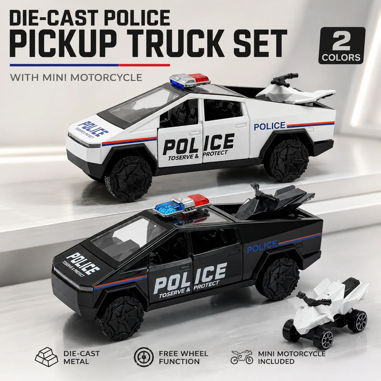 (Corrugated Box) 1/36 Scale, Alloy Sci-fi Police Truck Style Toy Car, Powerful Spring, Metal Casting,the Best Gift.