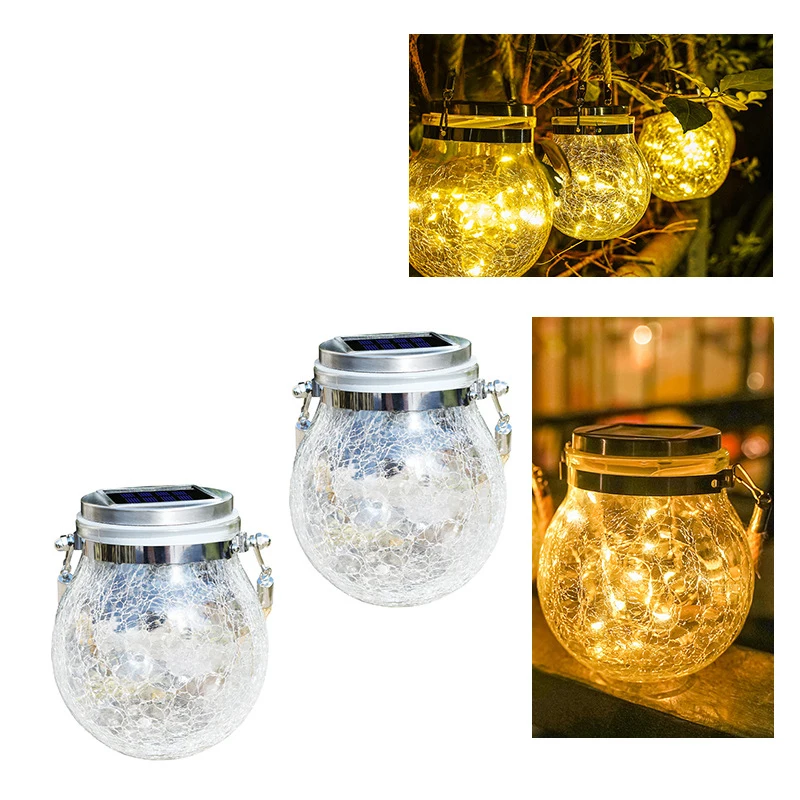 Solar Crack Light Outdoor Garden Glass Hanging Light Wishing Creative Decoration Christmas Mason Bottle Light