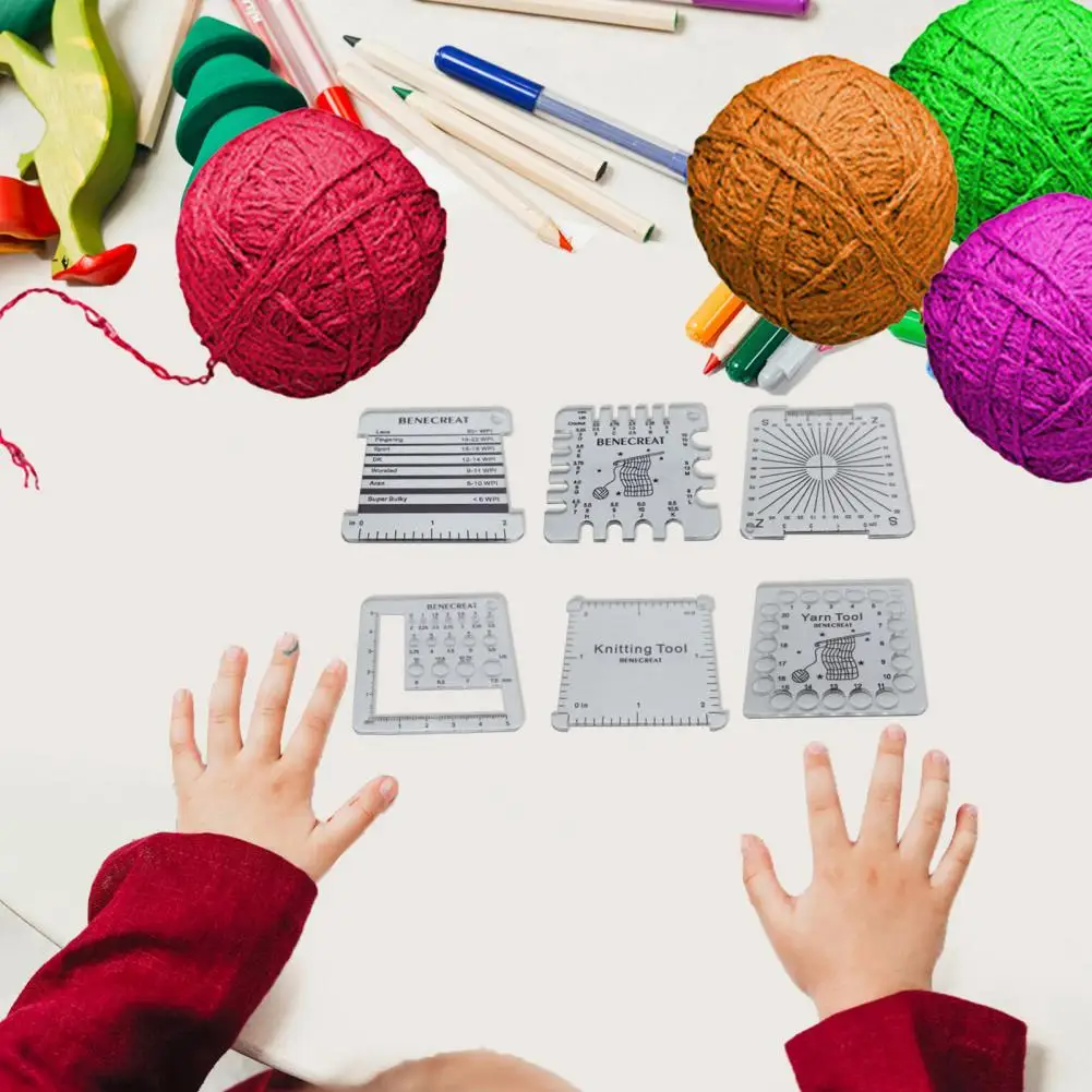 Knitted Ruler Acrylic Knitting Gauge Rulers Essential Crochet Tool Set for Spinners Yarn Measuring 6 Styles Yarn Wrap Per Inch