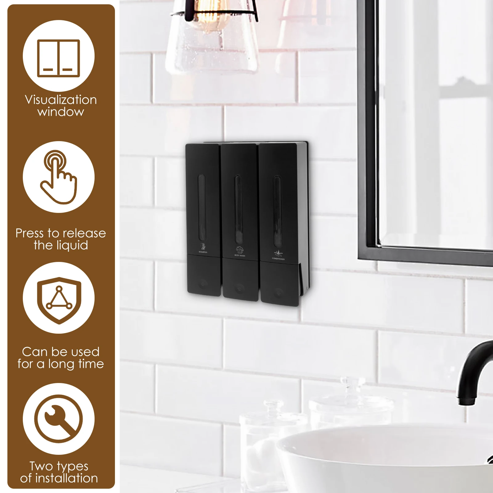 300/400ML Soap Dispenser Wall Mounted Shower Soap Dispenser Shower Gel Conditioner Detergent Dispenser for Bathroom Accessories