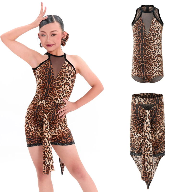 Children'S Ballroom Dance Clothing Girls Leopard Latin Dance Competition Costume Kids Cha Cha Latin Dance Performance Wear 16223