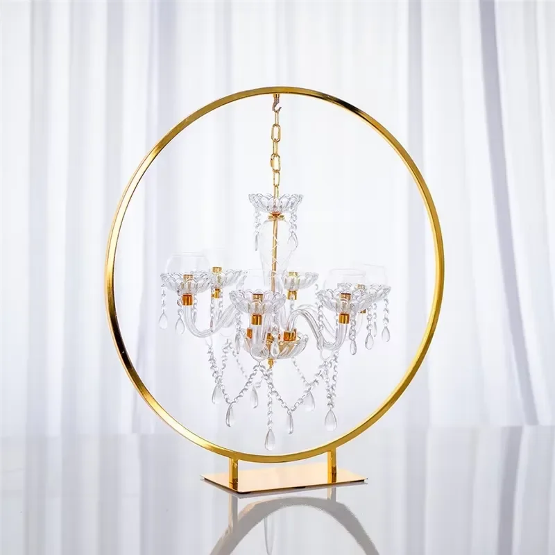Elegant crystal chandelier candle holder, tall golden metal flower design, environmentally friendly and durable, suitable for