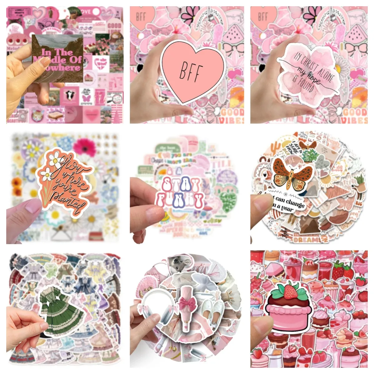 10/30/50PCS Girl Lolita Trendy INS Pink Flowers Skateboard Graffiti Helmet DIY  Waterproof  Guitar  Reward Sticker Wholesale