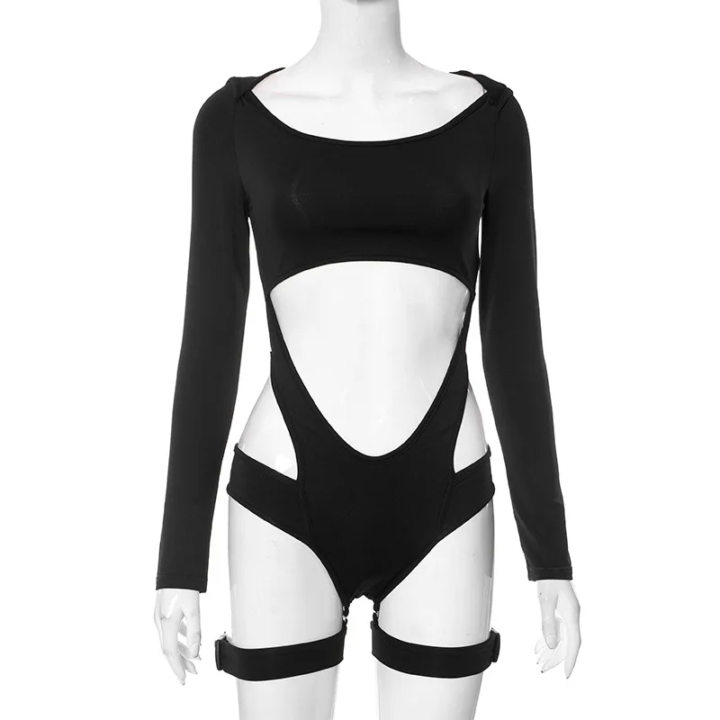 AniLV Film Game Agent Assassin Tight Jumpsuit Cosplay Women Hot Strap Hollow Bodysuit With Leg Loop Costumes