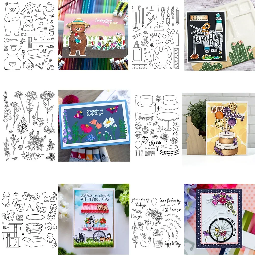 Blooming Daisy Geburtstagstorte Werkzeuge Stanzformen und Stempel Smitten Kätzchen Reitelemente Stempel für DIY Scrapbooking Kartenherstellung
