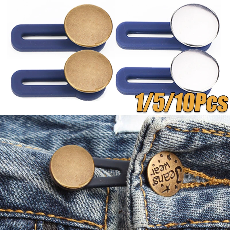 

10/5/1pcs Unisex Retractable Buckles Silicone Metal Buttons For Jeans Pants Waist Extender Free Sewing Adjustable Button Buckle