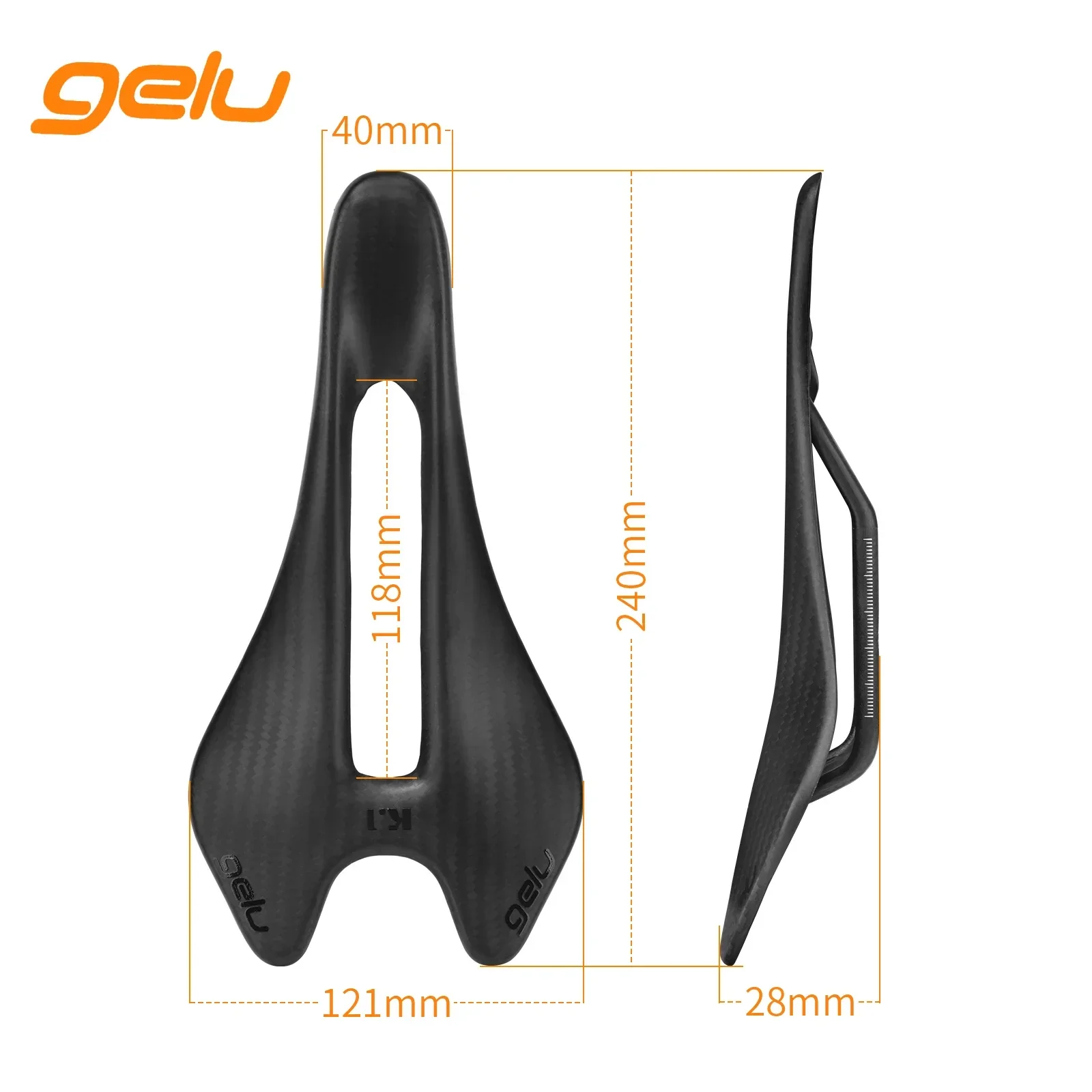 Gelu Carbon Fiber Road Saddle Ultralight 54g Ergonomically Designed Full Carbon Double-Track Hollow Breathable Bike Seat Cushion