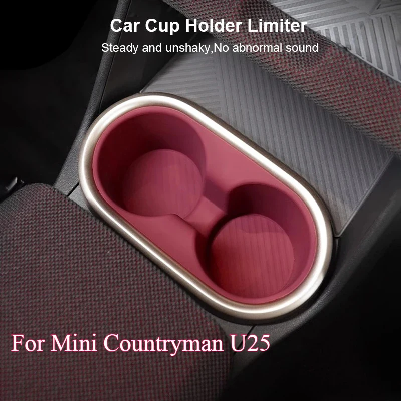 

For Mini Countryman U25 JCW 2024-2025 Water Cup Holder Storage Box Silicone Shock-Absorbing Cup Tray Tidying Car Accessories
