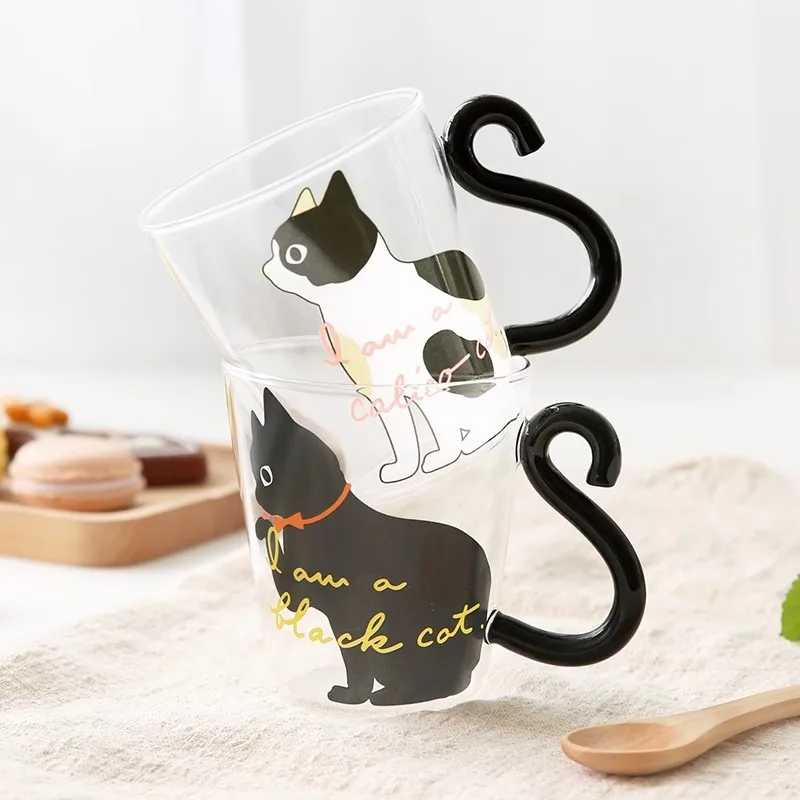

250ml Creative Cat Glass Coffee Milk Tea Juice Water Mug Cup With Handle Home Kitchen Office Drinkware Tumbler Gift Barware