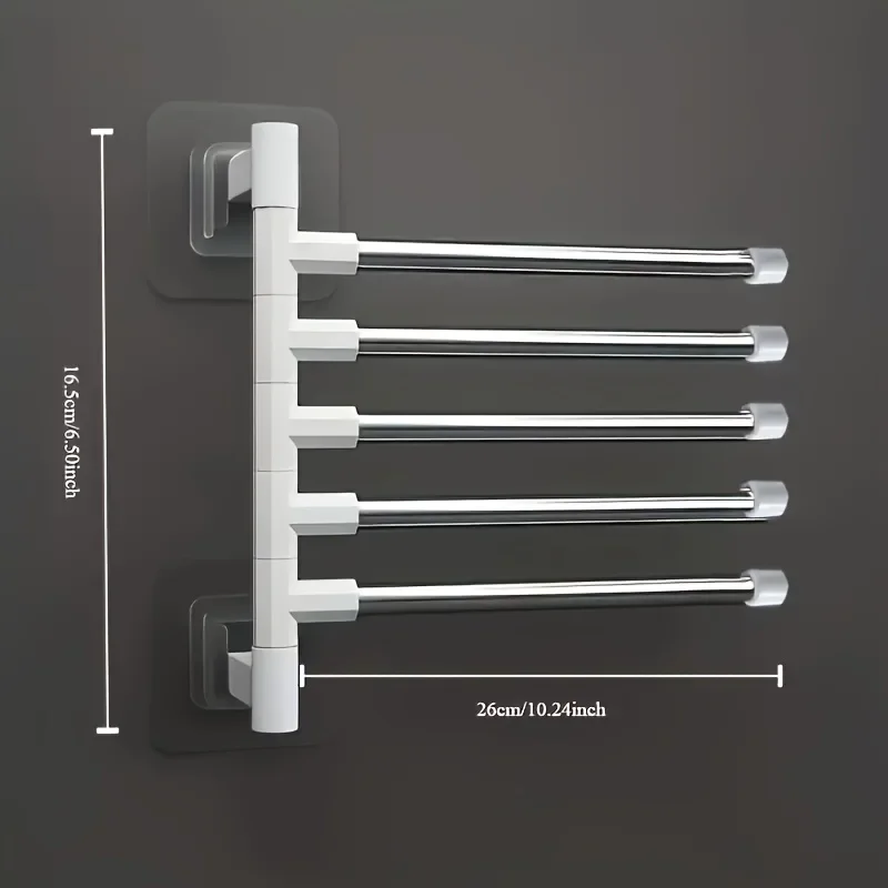 [1pc Rotating Towel Rack Organizer] 1pc Modern Wall-Mounted Bathroom Towel Rack with 180° Rotating Hooks, Punch-Free Stainless