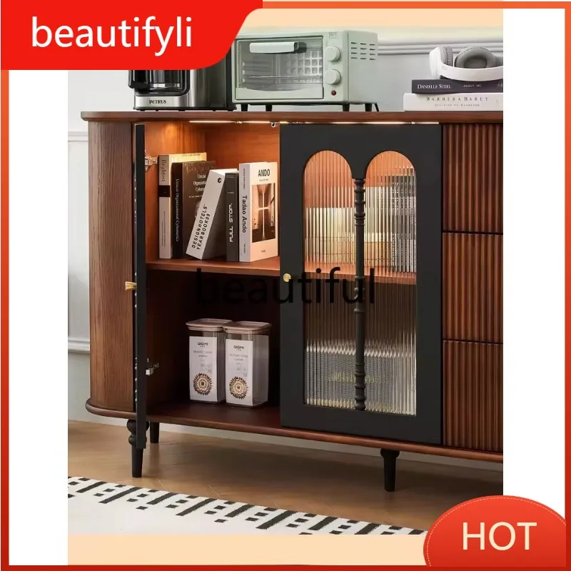 

A139 French retro solid wood dining side cabinet, multi-functional storage cabinet, antique color matching against the wall cabi