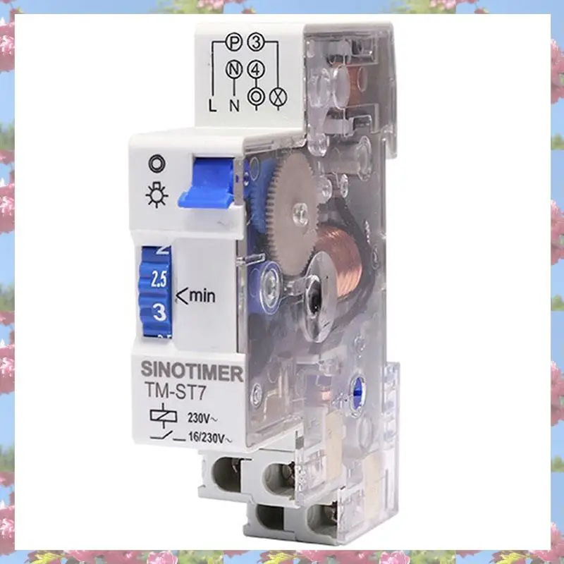 SINOTIMER TM-ST7 220V AC 7 Minutes Mechanical Timer 18Mm Single Module Din Rail Staircase Timer Time Switch Timer Clock