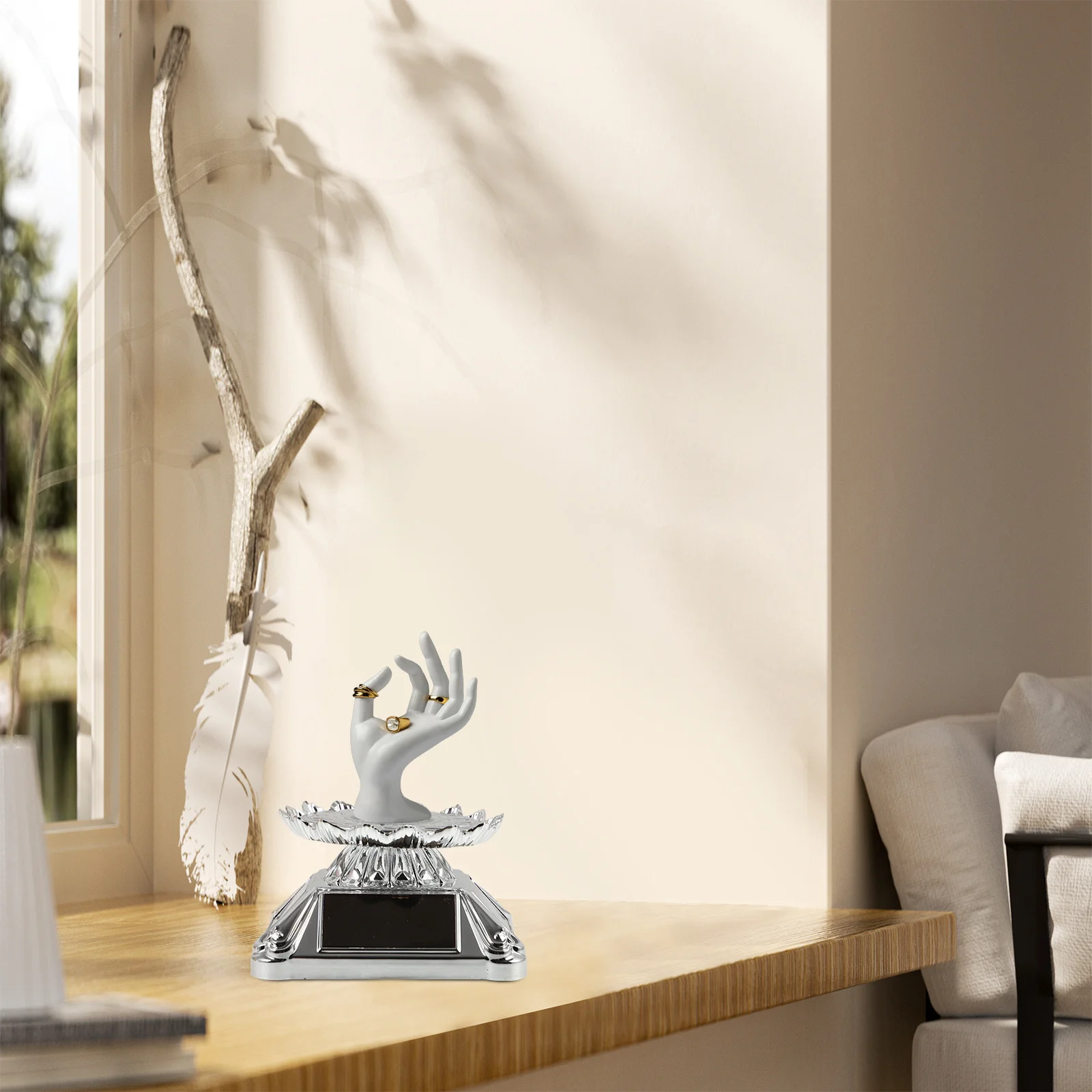 

Rotating Jewelry Display Stand Solar Powered LED Light Motorized Turntable Tray for Showcasing Small Items Home Office Store