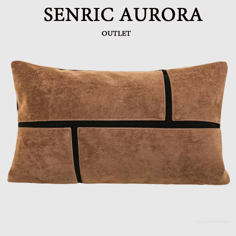Brown Light Luxury Cushion Cover Technology Velvet Splicing Design Lumbar Pillow Case 30x50cm For Home Hotel Sofa Bed