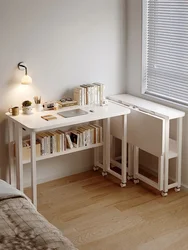 Home Mobile Side Table, Small Folding Desk, Bedside Computer Table with Wheels, Student Small Homework Table