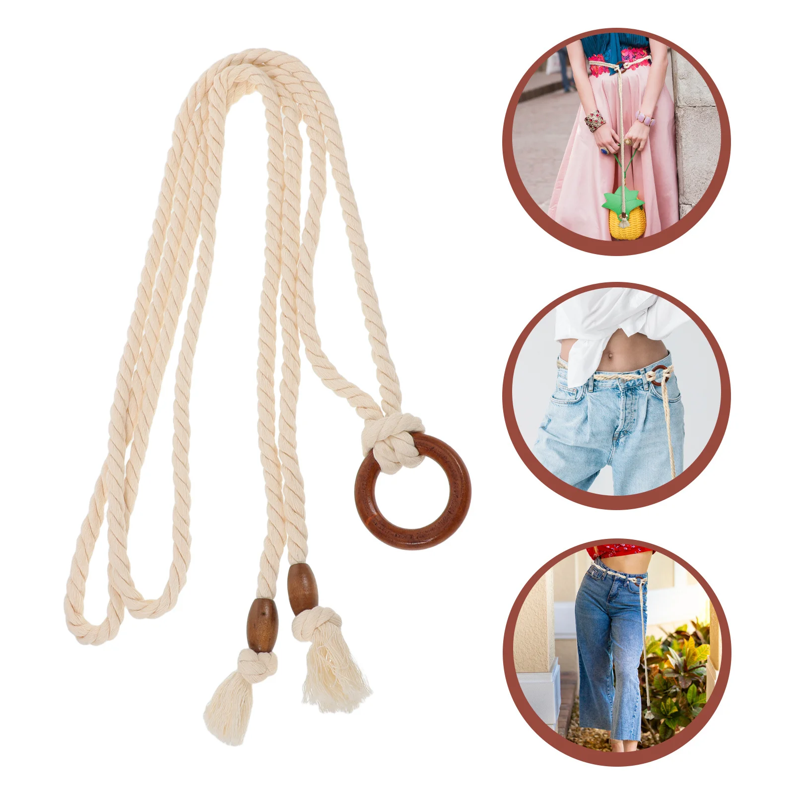 

2Pcs Adjustable Braided Cotton Waist Belt Tassel Fringe Rope Belt for Boho Dress Renaissance Medieval Style Wide Belts for Women
