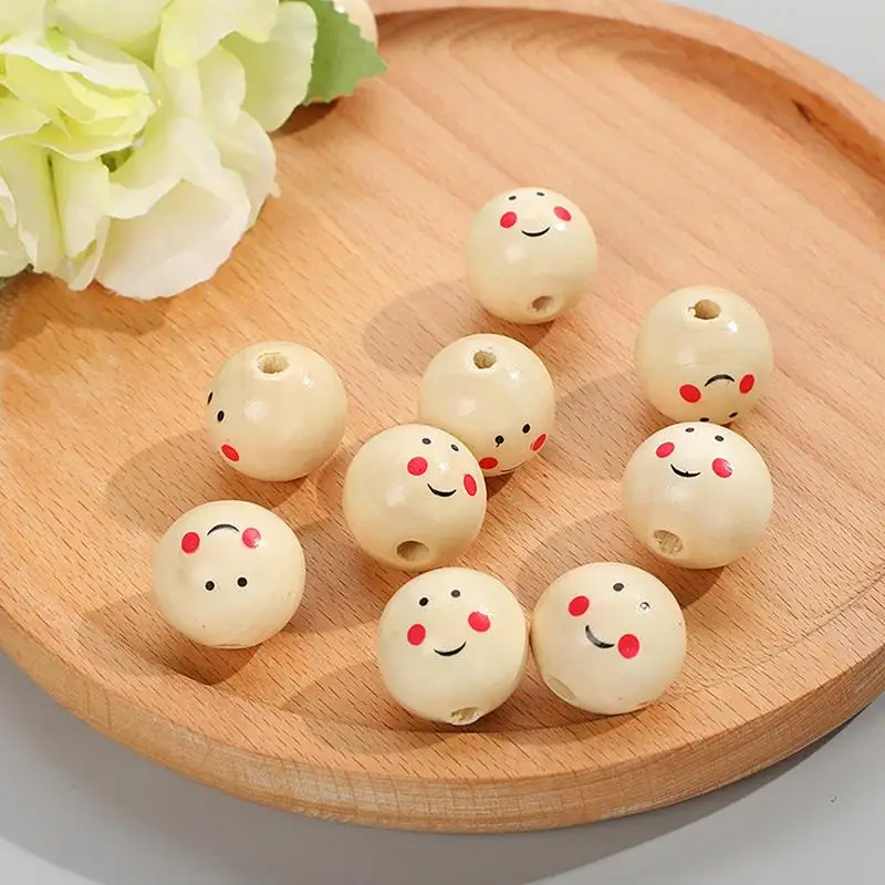 20pcs Smile Face Wooden Beads 22mm 25mm Wooden Beads Wooden Balls with Hole for DIY Craft Jewellery Bracelet Necklace Making