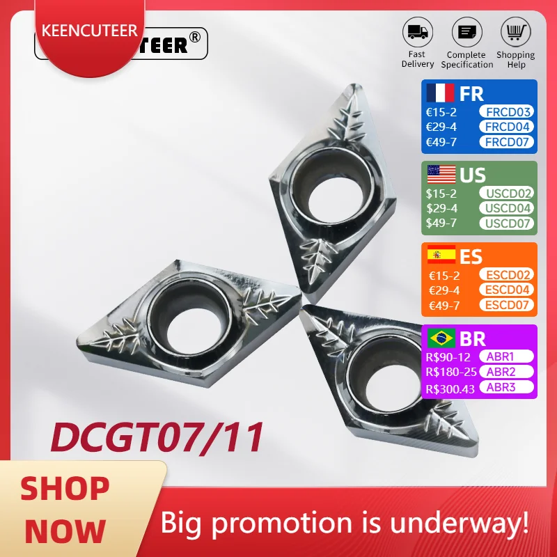 

DCGT070202 DCGT11T304 DCGT11T308 AK H01 Carbide Insert for Aluminum SDJCR External Turning Tool Blade Lathe Parts CNC Cutter