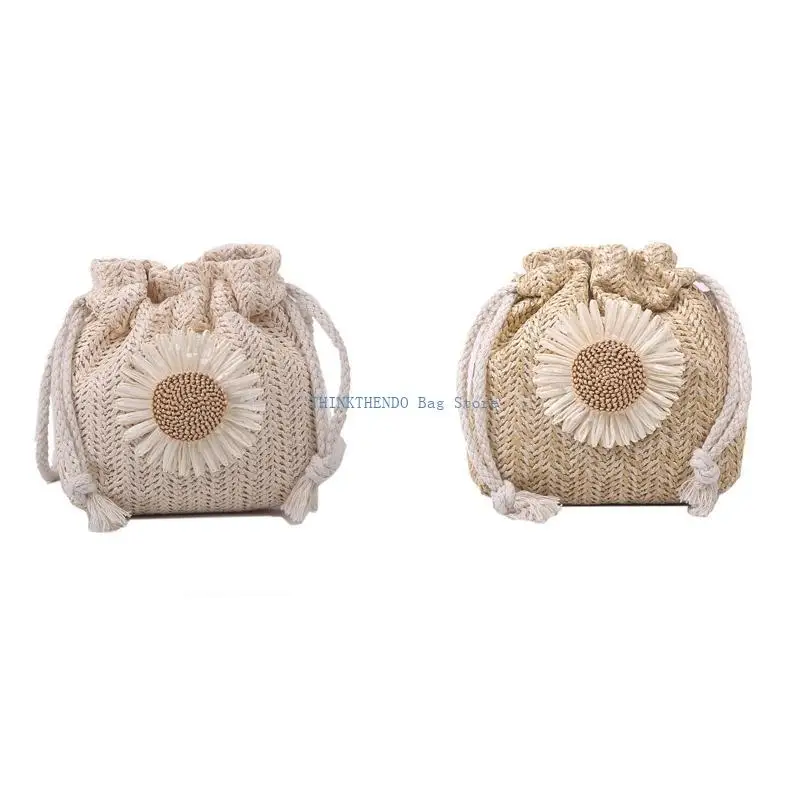 

340D Drawstring Straw Crossbody Bag Handbags Shoulder Bag for Outdoor Photo