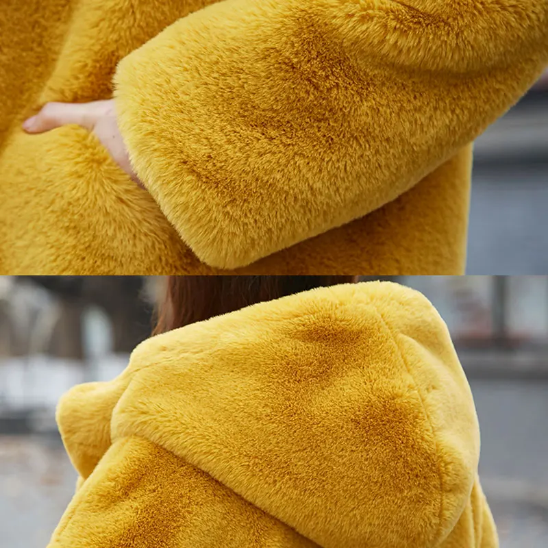 2023 Winter Solid Plus Size Warm Long Rabbit Fur Coats Female Lapel Outerwear Brand Thick Jacket Women Faux Fur Coat