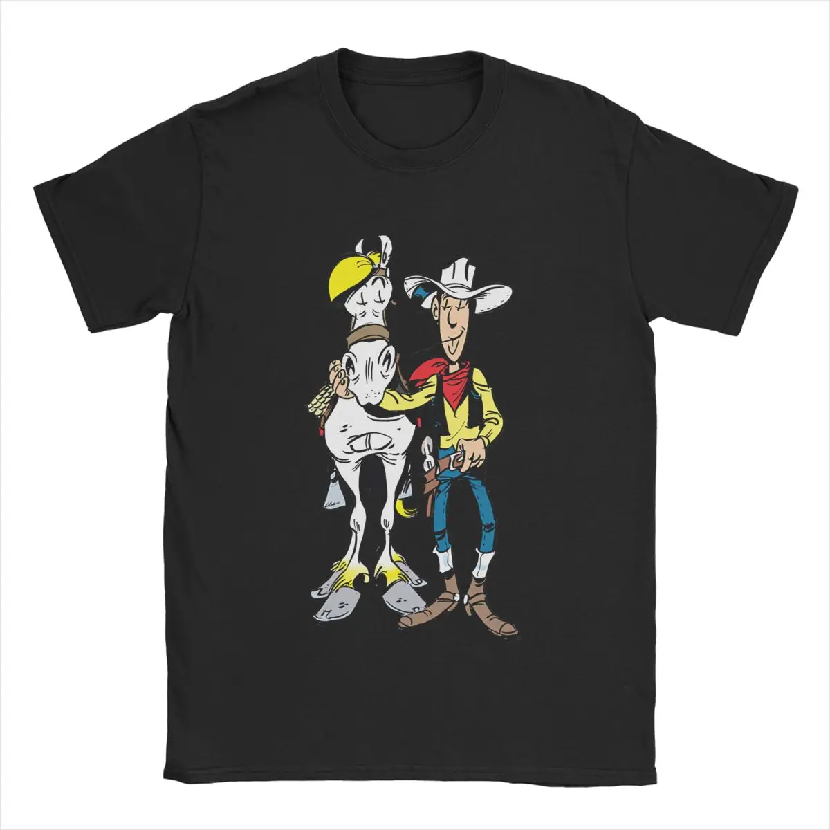 Lucky Luke T Shirt Men\'s 100% Cotton Casual T-Shirt Round Collar Cartoon Tees Short Sleeve Tops Adult