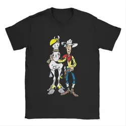 Lucky Luke T Shirt Men's 100% Cotton Casual T-Shirt Round Collar Cartoon Tees Short Sleeve Tops Adult