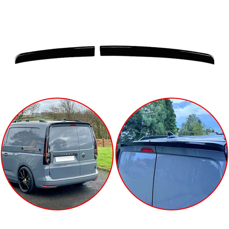 For VW Volkswagen Caddy Mk5 Onward STX 2021+ Spoiler 2Pcs/Lot High Quality ABS Rear Wing Glossy Black Carbon Fiber Look Body Kit