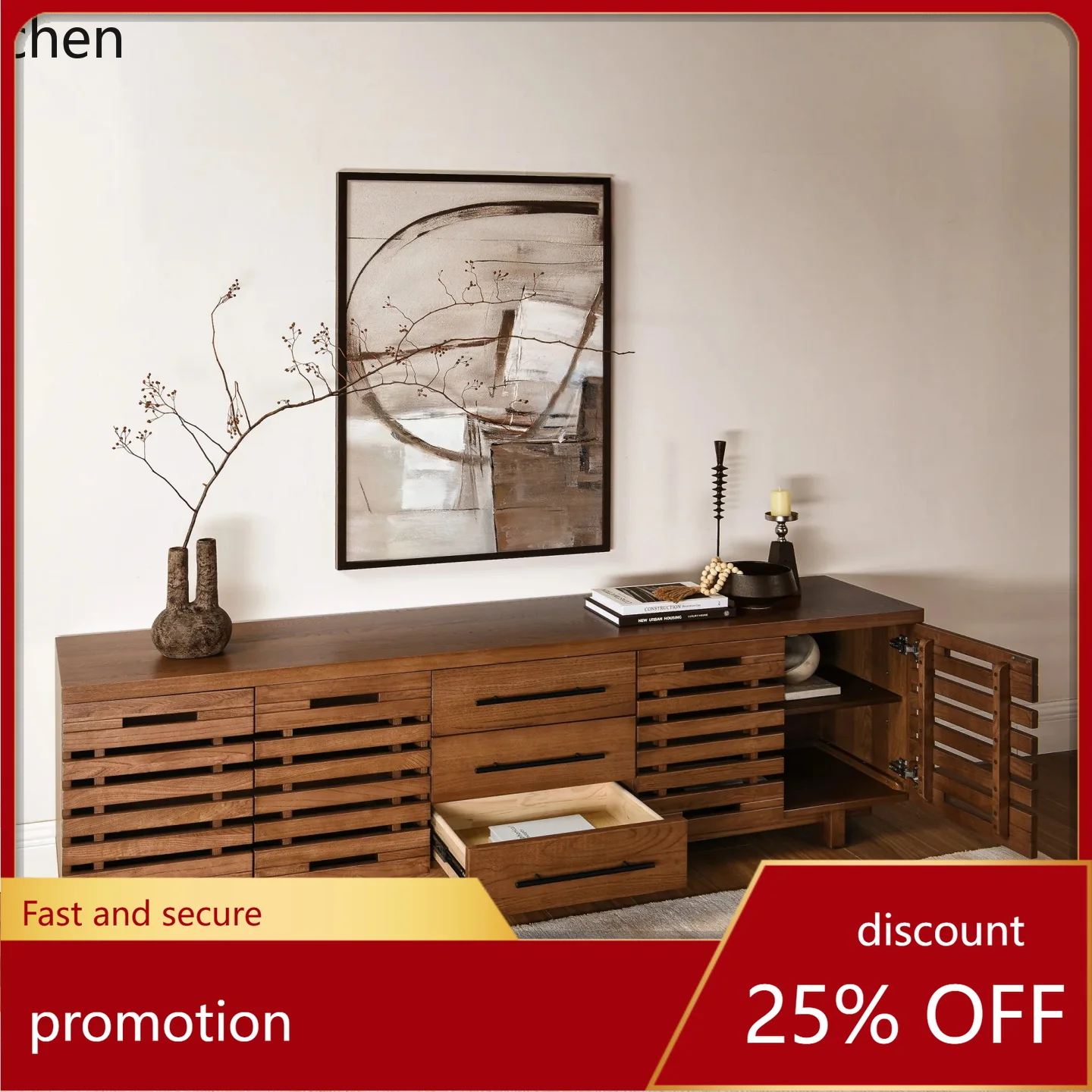 

HXL Solid Wood Lattice TV Cabinet Sideboard Large Capacity Storage Cabinet