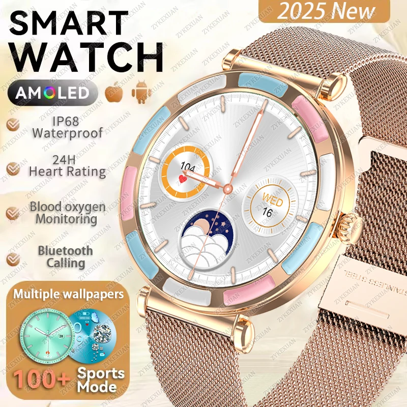 

Новинка 2025 года, женские умные часы с Bluetooth и вызовом, женские часы 100 + спортивные водонепроницаемые умные часы с пульсометром и сна для женщин, подарок в подарок