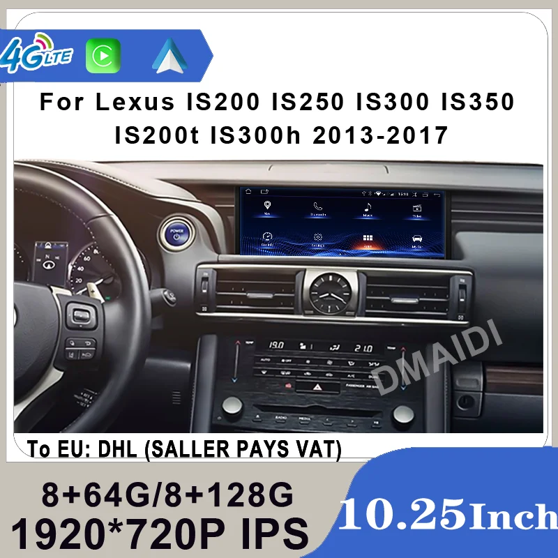 Android 14 For Lexus IS 200 250 300 350 200t 300h 2013-2017 Car Radio GPS Navigation 8+128G with CarPlay Auto Audio Stereo 4G BT