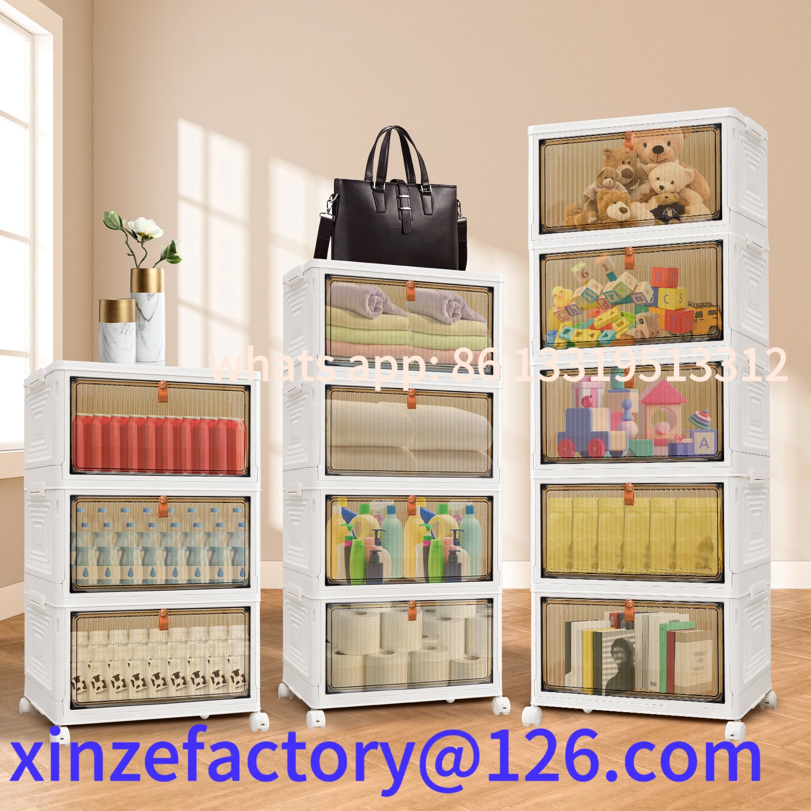 

Customizable 3/4/5-Tier Storage Boxes with Lid, Plastic Storage Boxes with 4 Universal Wheels, Organizer
