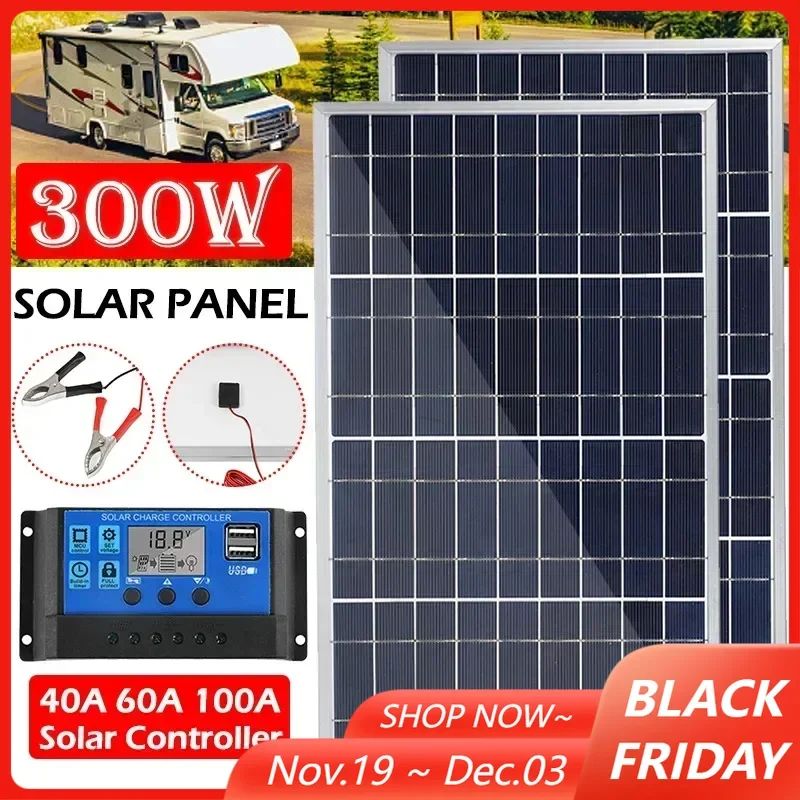 

Solar Panel 300W 18V Aluminum Frame Polycrystalline Silicon Solar Charging Panel Outdoor Rechargeable Solar Cell Solar Generator