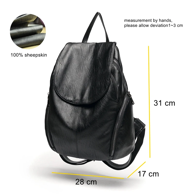 Sac à Dos Noir en Cuir group pour Femme, Cartable Étanche de Grande Capacité, Cartable de Voyage pour Fille