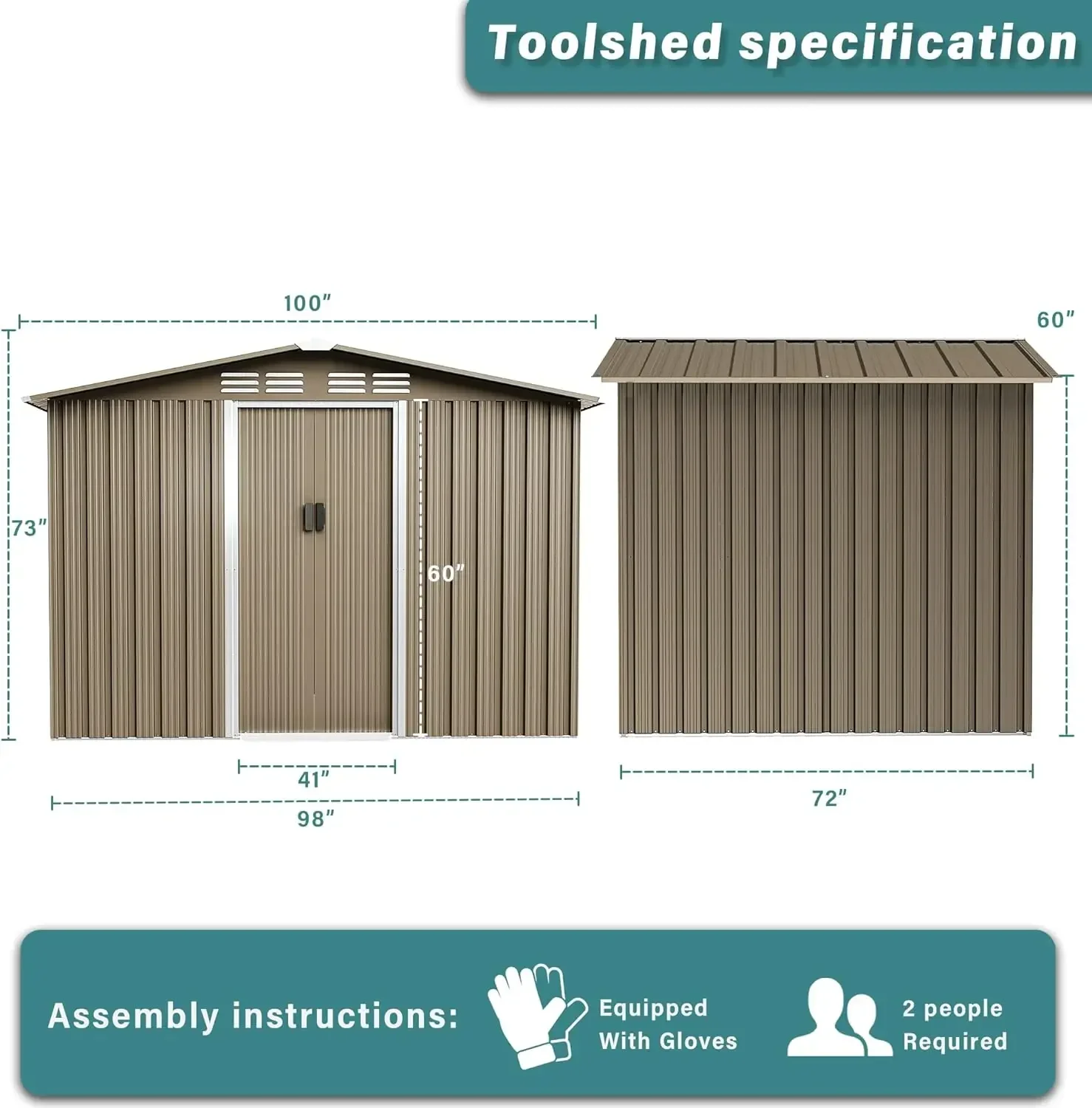 8' x 6' Metal Storage Shed for Outdoor with Design of Lockable Slide Doors and Air Vent Tiny House Utility and Tool Storage