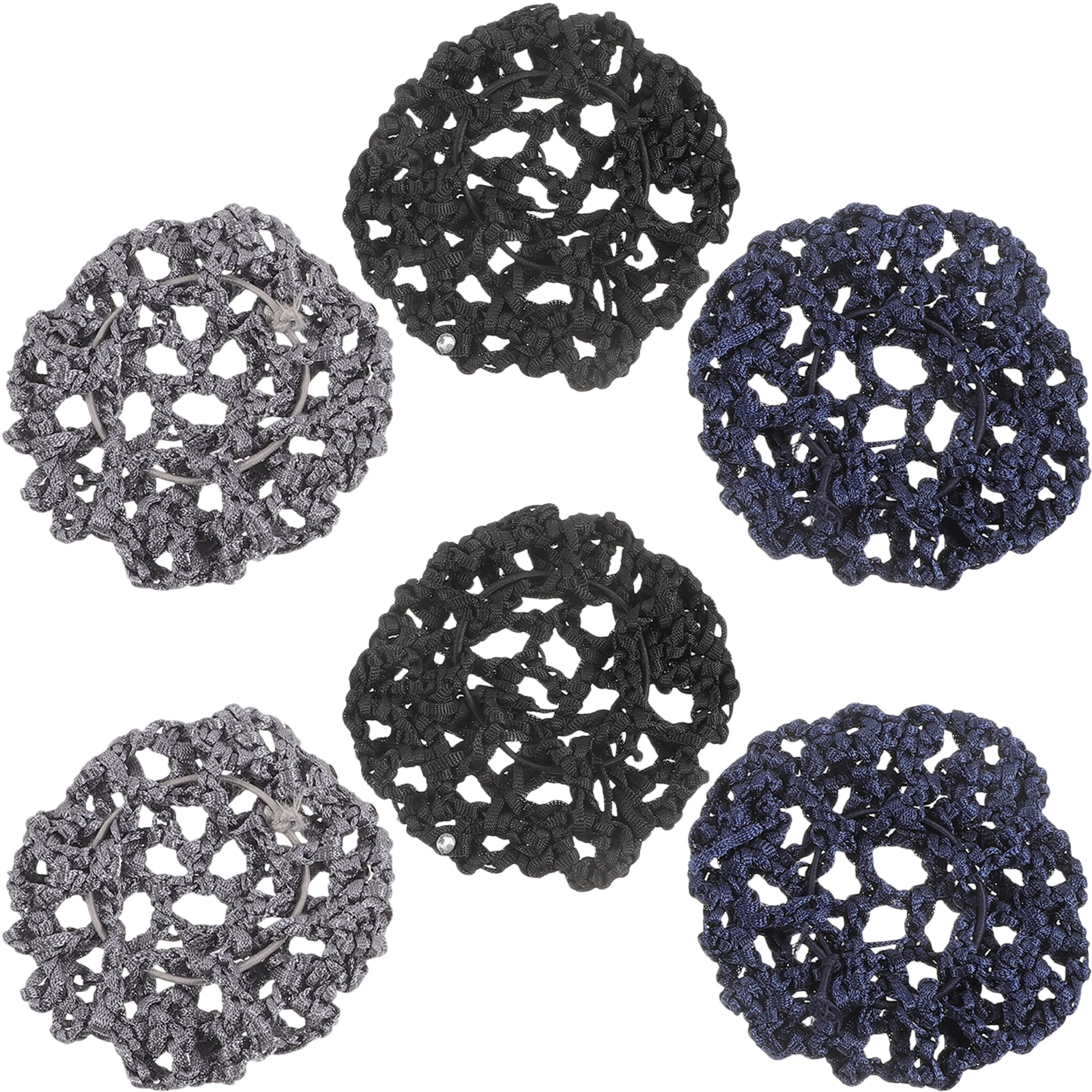 

6pcs Hair Nets Elastic Bun Covers Rhinestone Women Hair Accessories Black Blue Gray Smooth Surface Long Lasting Use