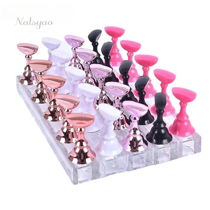 CNKESS 1Set False Nail Tips Practice Training Display Stand Holder Base Alloy Crystal Nail Art Polish Display Manicure Tools