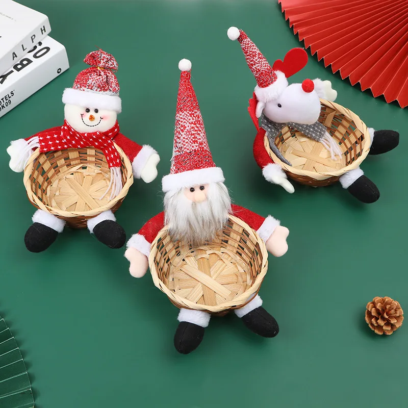 

Christmas doll bamboo basket ornaments Santa Claus candy basket decoration supplies Christmas bamboo basket table decorations