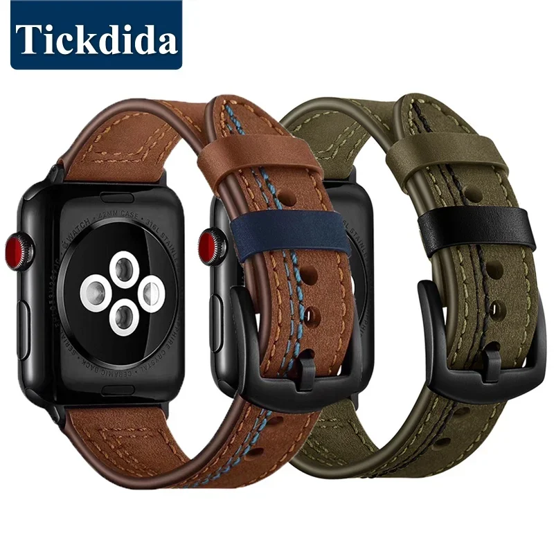 

Leather Watchband 45mm 44mm 49mm for Apple Watch 9 8 7 6 SE 5 4 Cowhide Straps 41mm 40mm 42mm for Iwatch Band