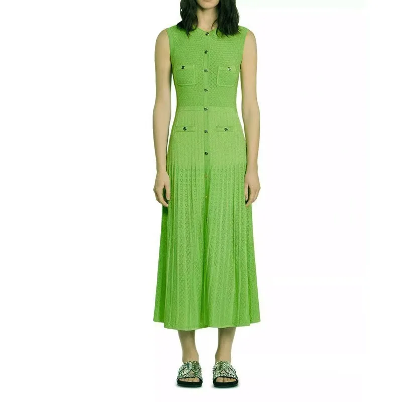 Summer Sleeveless Knitted Dress Hollow Slim Fit Small Fragrant Style Long
