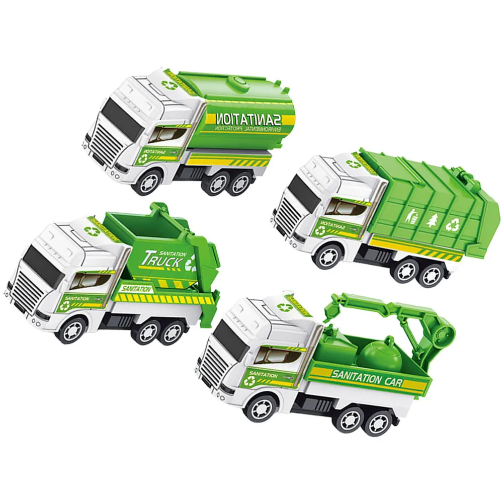 

4pcs Mini Sanitation Truck Simulation Garbage Vehicle Friction-Powered Play Set For Kids Toddler Boys Car Trucks For 3 Year Old