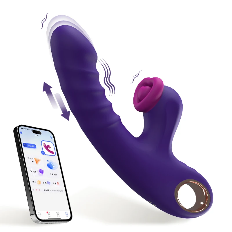 Thrusting Dildo Vibrator Vagina Massager Clitoris Stimulator APP Control 9 Telescopic 9 Flapping Modes 2 in 1 Sex Toys for Women