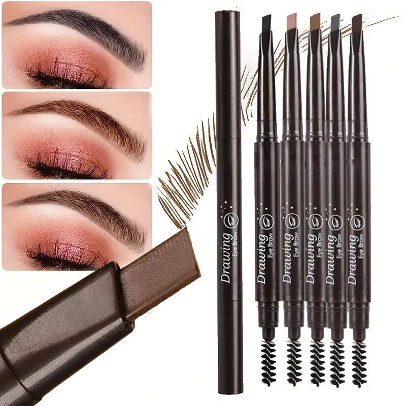 Lápis de sobrancelha à prova d'água de duas cabeças extremamente fino - durável e duradouro para caneta de sobrancelha de maquiagem feminina iniciante