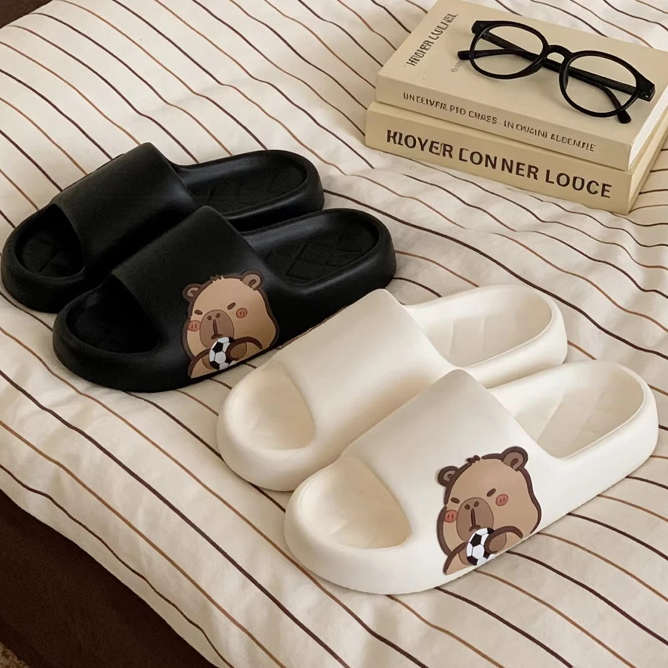 Pantuflas de Casa para Parejas, Hombre y Mujer, Diseño Casual, Lindo, de Dibujos Animados, Fútbol, Capibara, para Verano, Interior, Antideslizantes, Suelas Suaves
