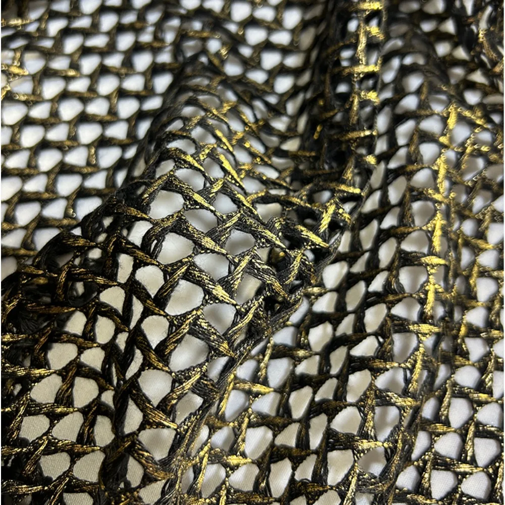 

Metal Color Interwoven Mesh Knitted Gold Stamping Mesh 3D Shape Sling Sweater Shawl Clothing Designer Fabric Sewing Accessories